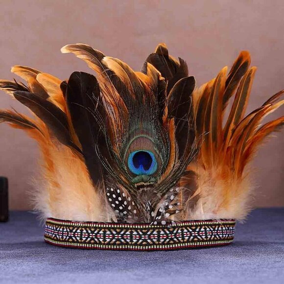 Feather Headdress Indian Headband Peacock Native American Costume Accessory main image 7